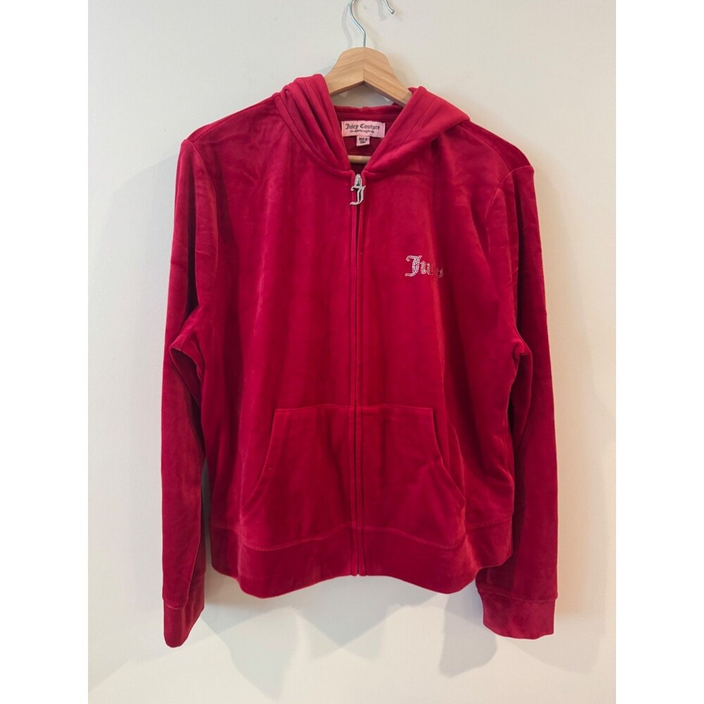 Y2K Juicy Couture Hoodie Sz XL Pink Velour Zip Up Jacket Track Style